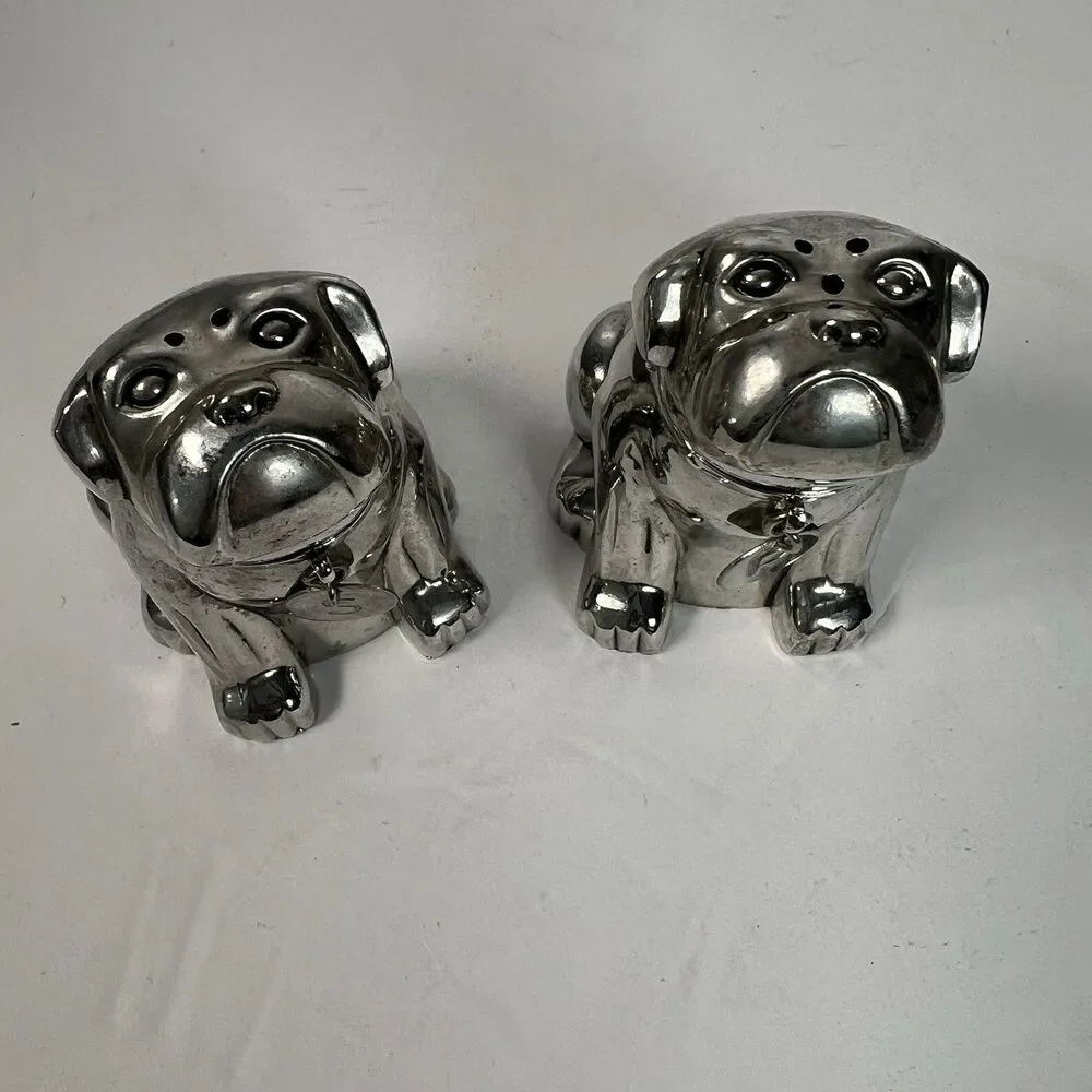 Pottery Barn Bulldog Salt & Pepper Shakers unused original box